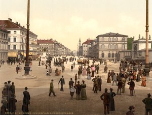 Gadescene, Odensplatz og Ludwigstrasse, München, Bayern, Tyskland, ca. 1900 af Detroit Publishing Co.