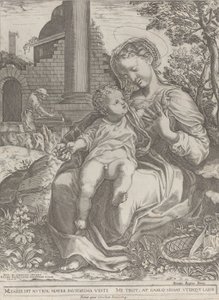 Den hellige familie i Egypten, med Joseph som tømrer i baggrunden..., [1577], genudgivet 1774.