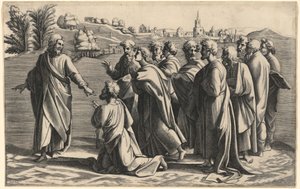 Kristus gør Sankt Peter til Kirkens hoved af Diana Scultori after Raphael