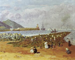 La escollera (Bryderen eller bølgebryderen). Maleri af Dario de Regoyos (1875-1913). Olie på lærred. Spansk impressionisme. Monistrol Museum of Montserrat i Barcelona.