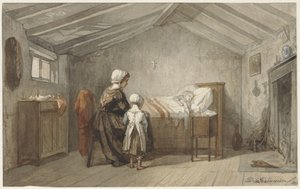 Mor og datter ved et barns sygeleje