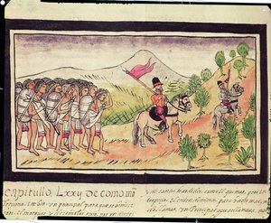 Fol.204v Totonac-indianerne hjælper conquistadorerne med at transportere materialer, 1579