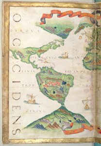Amerika, detalje fra verdensatlas, 1565 (vellum)
