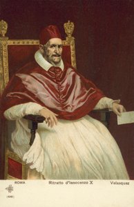 Portræt af pave Innocentius X (farve litho) af Diego Rodriguez de Silva y (after) Velazquez
