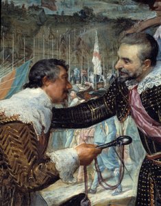 Bredas overgivelse. Ved afslutningen af belejringen af Breda (under Trediveårskrigen): den 5. juni 1625 forhandlede Justin de Nassau (1559-1631) fred med Ambrogio Spinola Doria, Marquis de Los Balbases (1569-1630), under en ceremoni hvor han afleverede k af Diego Velázquez