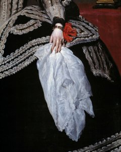 Hånd og tørklæde Detalje af portrættet af dronning Mary Anne (Marianne) af Østrig (1634-1696), hustru til Philip IV"" Maleri af Diego velasquez (1599-1660) 1600-tallet Madrid, Prado Museum af Diego Velázquez