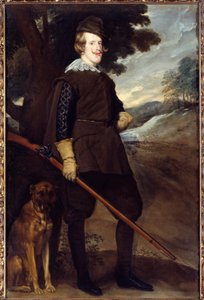 Portræt af Filip IV (1605-1665), konge af Spanien i jagtdragt på 30 år. Maleri af Diego Rodriguez de Silva y Velasquez (1599-1660) af Diego Velázquez