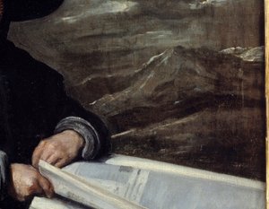 Portræt af narren Diego de Acedo siger fætter Detail. Maleri af Diego Rodriguez de Silva og Velasquez (1599-1660) af Diego Velázquez