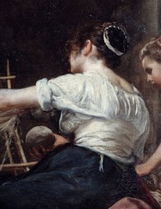 Spinnerne eller Arachne Detail-fabelen om en rygarbejder. Maleri af Diego Rodriguez de Silva y Velasquez (1599-1660), ca. 1653. Søn 2,2x2,89 m Madrid, Pradomuseet af Diego Velázquez