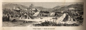 En sigøjnerlandsby. Gravering til illustration af rejsen fra Paris til Bukarest af Lancelot, tegner, i 1860, offentliggjort i "Le tour du monde, nouveau journal des voyages", under ledelse af Edouard Charton af Dieudonne Auguste Lancelot