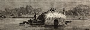 Skæring, høst og transport af foder på Donaus breder. Tegning af Lancelot, for at illustrere hans rejse fra Paris til Bukarest i 1860. Indgravering i "" Le tour du monde"", redigeret af Edouard Charton