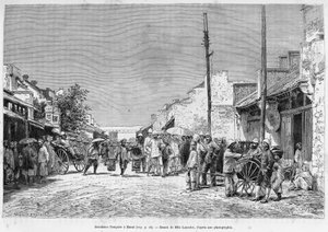 Fransk bopæl i Hanoi. Gravering af Lancelot, efter et fotografi, for at illustrere historien Trente mois au Tonkin i 1884, af Doctor Hocquard, i le tour du monde 1889, instrueret af Edouard Charton (1807-1890), Hachette, Paris.