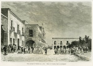 Valladolids kommunale palads. Gravering af Lancelot for at illustrere historien Ma last expedition au Yucatan, af Desire Charnay, i le tour du monde 1887, instrueret af Edouard Charton (1807-1890), Hachette, Paris.