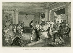 Fest en Santa Cruz de Nano. Gravering af Lancelot for at illustrere historien Lucon og Palaouan, seks år i Filippinerne, af Alfred Marche (1844-1898), i le tour du monde 1886, instrueret af Edouard Charton (1807-1890), Hachette, Paris.