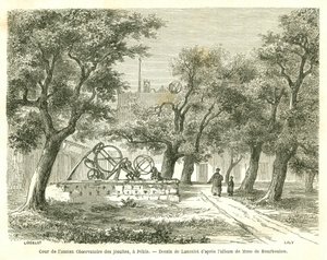 Udsigt over gården til det tidligere jesuiterobservatorium i Pekin (Beijing), Kina. Gravering af Lancelot, i "" Le Tour du Monde, Nouveau journal des Voyages"", redigeret af Edouard Charton, Paris af Dieudonne Auguste Lancelot