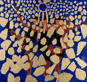 Ridepiger, der håner Alberich, Wagners Ringcyklus (collage)