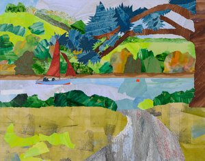 Sejler hjem, Cornwall, 2025 (collage) af Dione Verulam