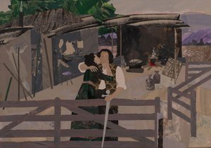 Afskeden ved Hundings hytte, Wagners Ringcyklus, 2024 (collage) af Dione Verulam