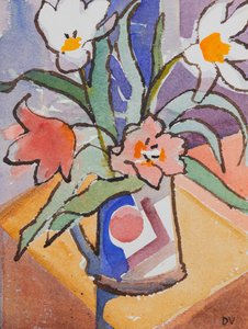 Tulipaner (akvarel og blæk) af Dione Verulam