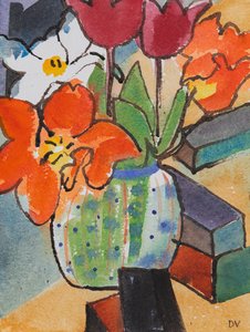 Tulipaner (akvarel og blæk) af Dione Verulam