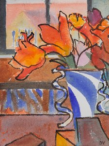 Tulipaner (akvarel og blæk) af Dione Verulam