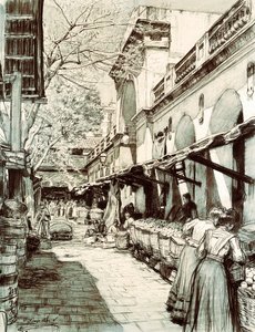 Torvet på Saint Catherine-markedet i Barcelona (tegning) af Dionisio Baixeras Verdaguer