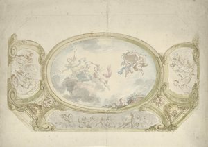 Loftmaleri design: oval med allegorisk repræsentation, omgivet af scener med putti af Dionys van Nijmegen (possibly)