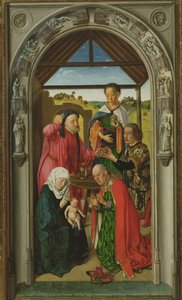 The Adoration of the Magi, c.1445 olie på paneldetalje af 36895 af Dirck Bouts