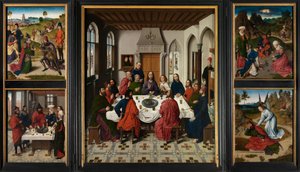 Det hellige sakraments altertavle, ca. 1464-68 (olie på panel)