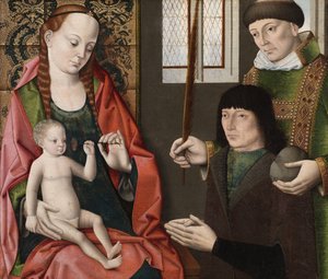 Jomfru og barn med den hellige Stefanus og en donor, c.1480 af Dirck Bouts