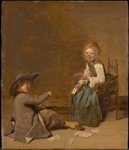 Kinder spielen Karten af Dirck Hals