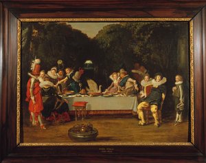 Elegante figurer, der fester i en lysthus af Dirck Hals