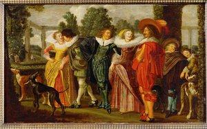 Spadseretur i haven (maleri på egetræ) af Dirck Hals