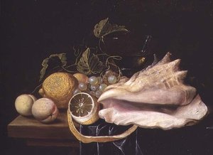 Stilleben med Strombus Shell og Fruit af Dirck Sauts