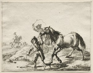 En dreng tager en hest for at drikke. af Dirck Stoop