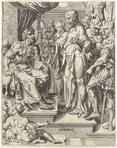 Kristus før Herodes Menneskehedens fald og forløsning gennem Kristi liv og lidenskab (serietitel) af Dirck Volckertsz. Coornhert (attributed to)