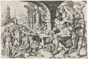 Job bliver pisket af Satan af Dirck Volckertsz. Coornhert (attributed to)