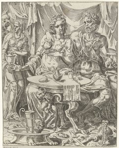 Judith og Holofernes nyder en fest Judith og Holofernes (serietitel) af Dirck Volckertsz. Coornhert (attributed to)