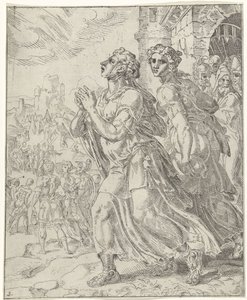 Judith og hendes tjener forlader Bethulia Judit og Holofernes (serietitel) af Dirck Volckertsz. Coornhert (attributed to)