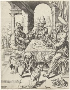 Måltid i Emmaus Menneskehedens fald og forløsning gennem Kristi liv og lidenskab (serietitel) af Dirck Volckertsz. Coornhert (attributed to)