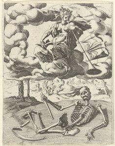 Berømmelse overvinder døden Triumphs of Petrarch (serietitel) af Dirck Volckertsz. Coornhert (possibly)