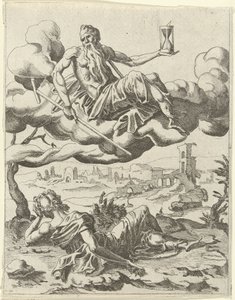 Tiden erobrer berømmelse Triumphs of Petrarch (serietitel) af Dirck Volckertsz. Coornhert (possibly)