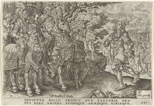 Overgivelse af hertugen af ​​Sachsen på slagmarken i Mühlberg, 1547 Victories of Charles V (serietitel) Divi Caroli. v. imp. opt. max. victoriae, ex multis praecipuae (serietitel) af Dirck Volckertsz. Coornhert