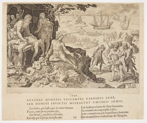 De kejserlige tropper bringer civilisationen til indianerne af Dirck Volckertsz. Coornhert