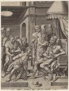 Den ubarmhjertige Tjener bragt for Kongen af Dirck Volckertz Coornhert, after Maerten van Heemskerck