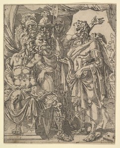 Achior bønfalder Holofernes for israelitterne, fra Historien om Judith og Holofernes.