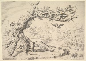 Elias fodret af ravne, 1549. af Dirck Volkertsen Coornhert