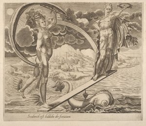 Fortune Using Man as a Plaything fra seks ordsprog om Fortune, ca. 1560. af Dirck Volkertsen Coornhert