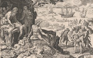 De kejserlige tropper, der bringer civilisationen til indianerne, fra Kejser Ch...s sejre, 1555. af Dirck Volkertsen Coornhert