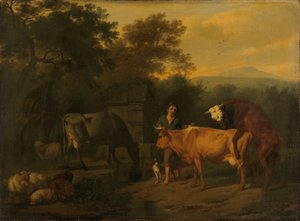 Landskab med Hyrde og Kvæg af Dirck van Bergen
